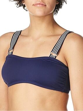 Nautica Navy Bandeau Bikini Top with Navy -and-White Striped Straps